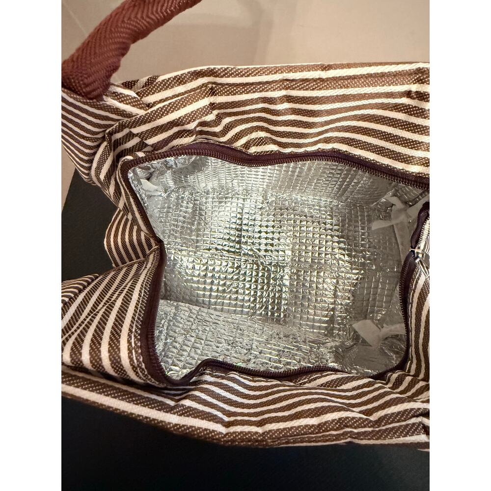 New puppy-themed insulated lunch bag, brown striped pattern Dogs Make Me Happy - Picture 4 of 7